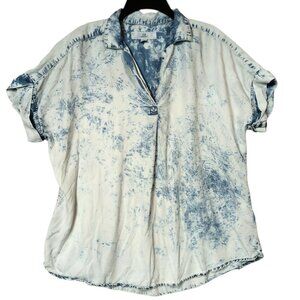 Thread Supply Womens Top Size Medium Blue Acid Wash Chambray V Neck Collared